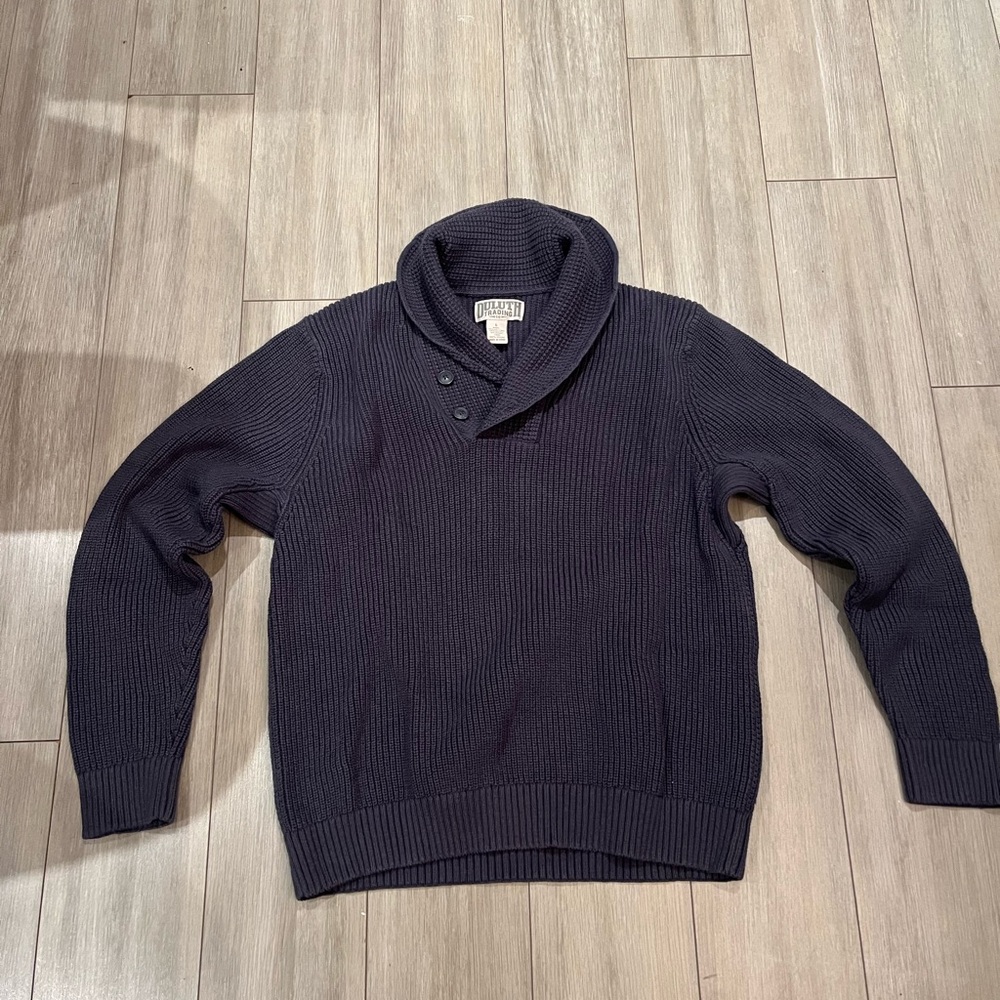 Duluth Trading Co shawl neck knit (cotton blend) sweater blue size L
